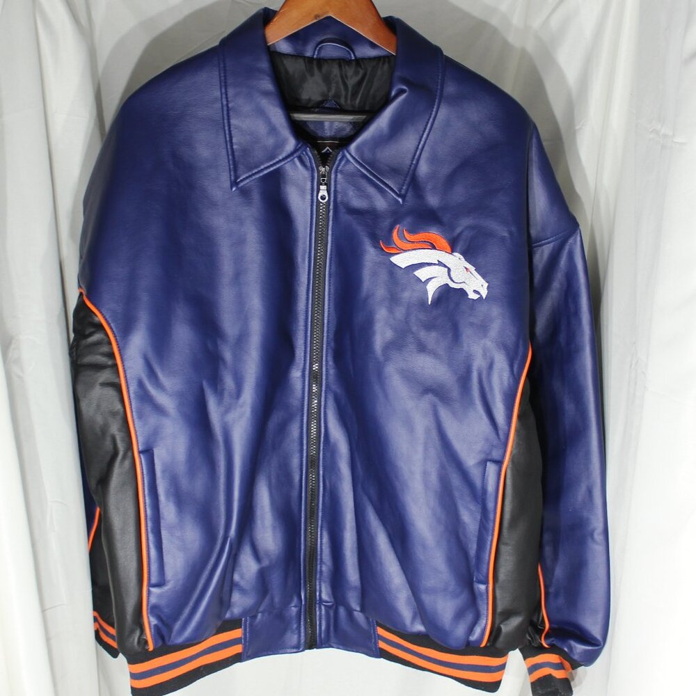 Vintage Game Day NFL Denver Broncos Faux Leather Bomber Jacket - Size L